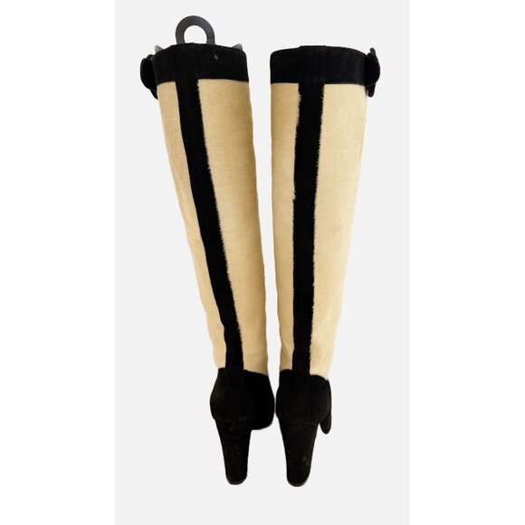 NICHOLAS KIRKWOOD size 38 white pony hide & black suede Tall Boots - Picture 5 of 10